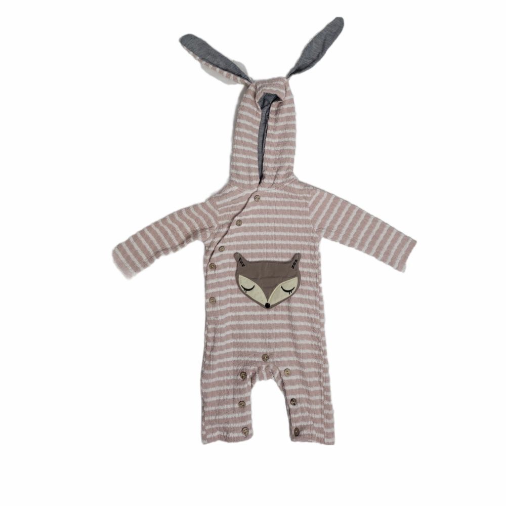 KISS THE LITTLE TROJAN bunny ear striped one‎ piece outfit 3-6 months